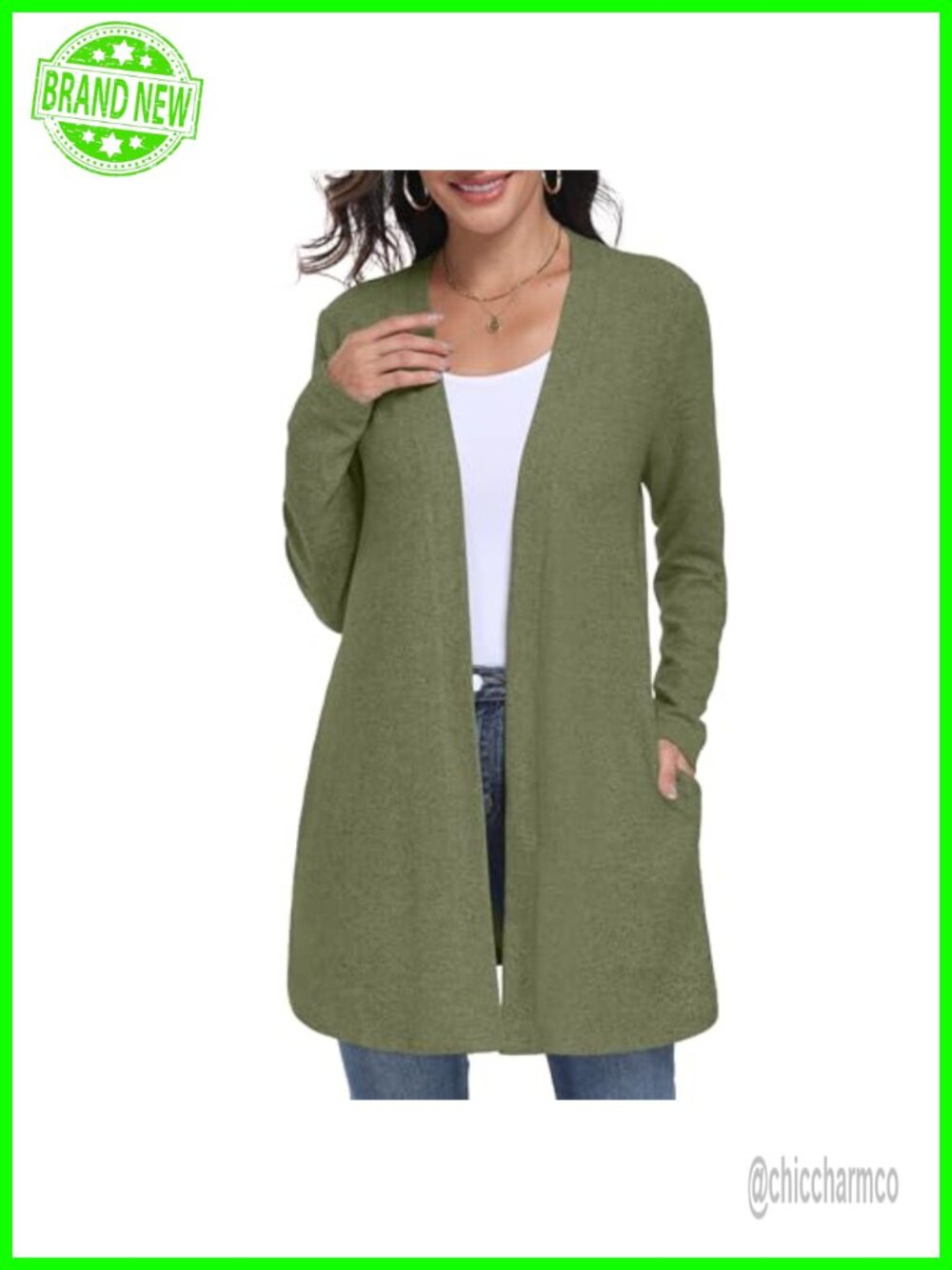 Women's Long Sleeve Open Front Lightweight Knit Cardigan Sweater with Pockets